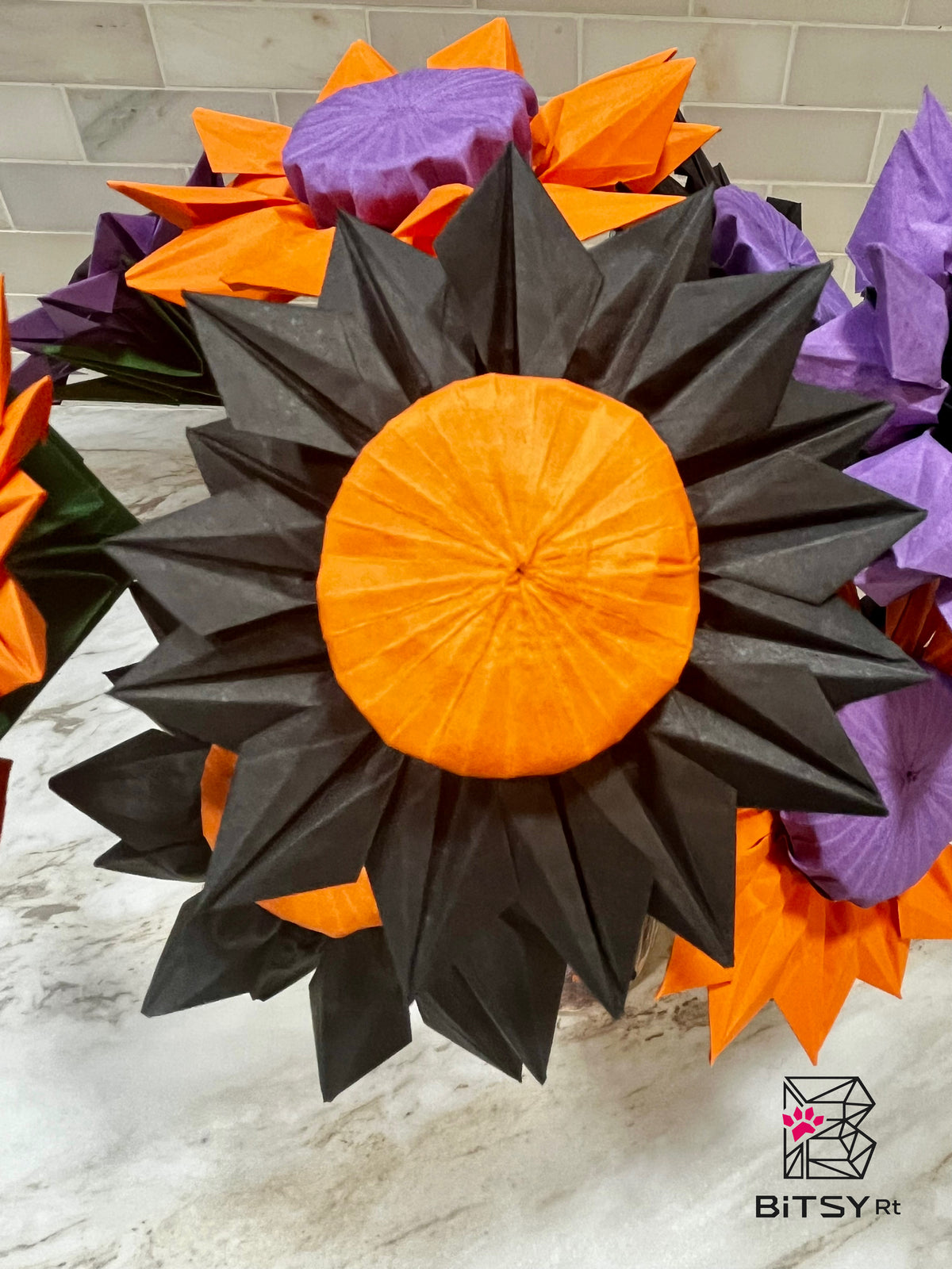 Handmade Origami Flower Bouquet - Halloween Sunflowers
