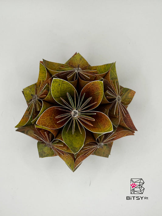 Mini Kusudama Origami Sphere - 4 inch Fall Leaves