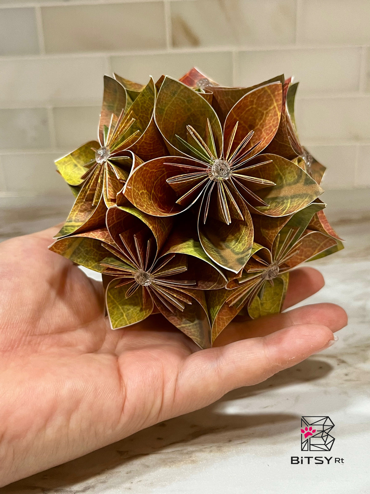 Mini Kusudama Origami Sphere - 4 inch Fall Leaves