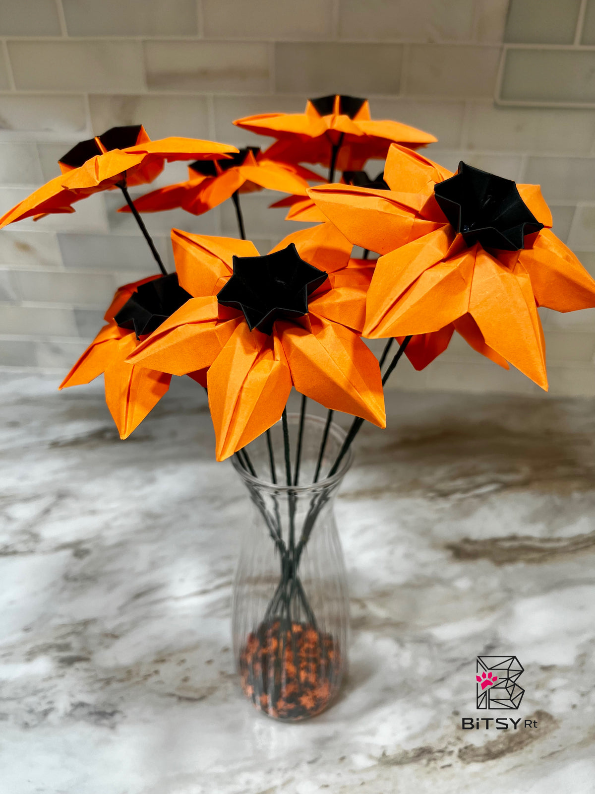 Handmade Origami Flower Bouquet – Halloween Daffodils, 8 Stems