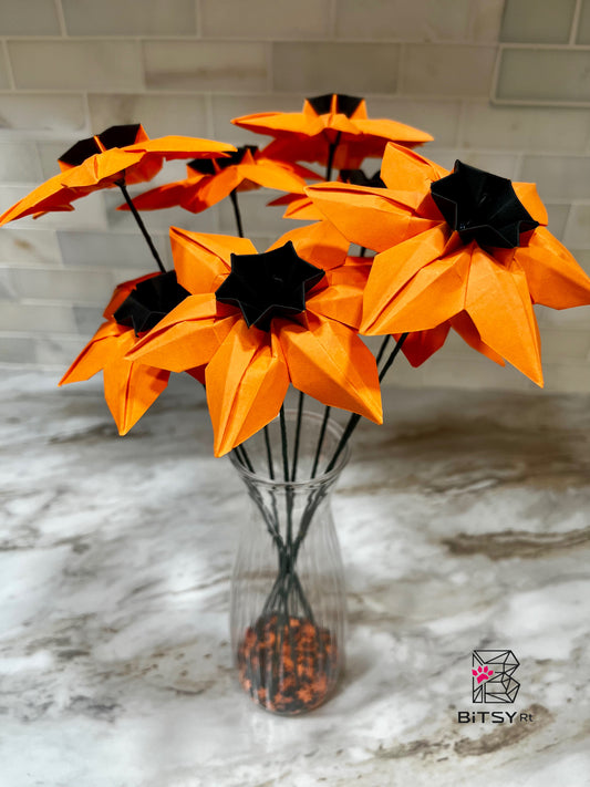 Handmade Origami Flower Bouquet – Halloween Daffodils, 8 Stems