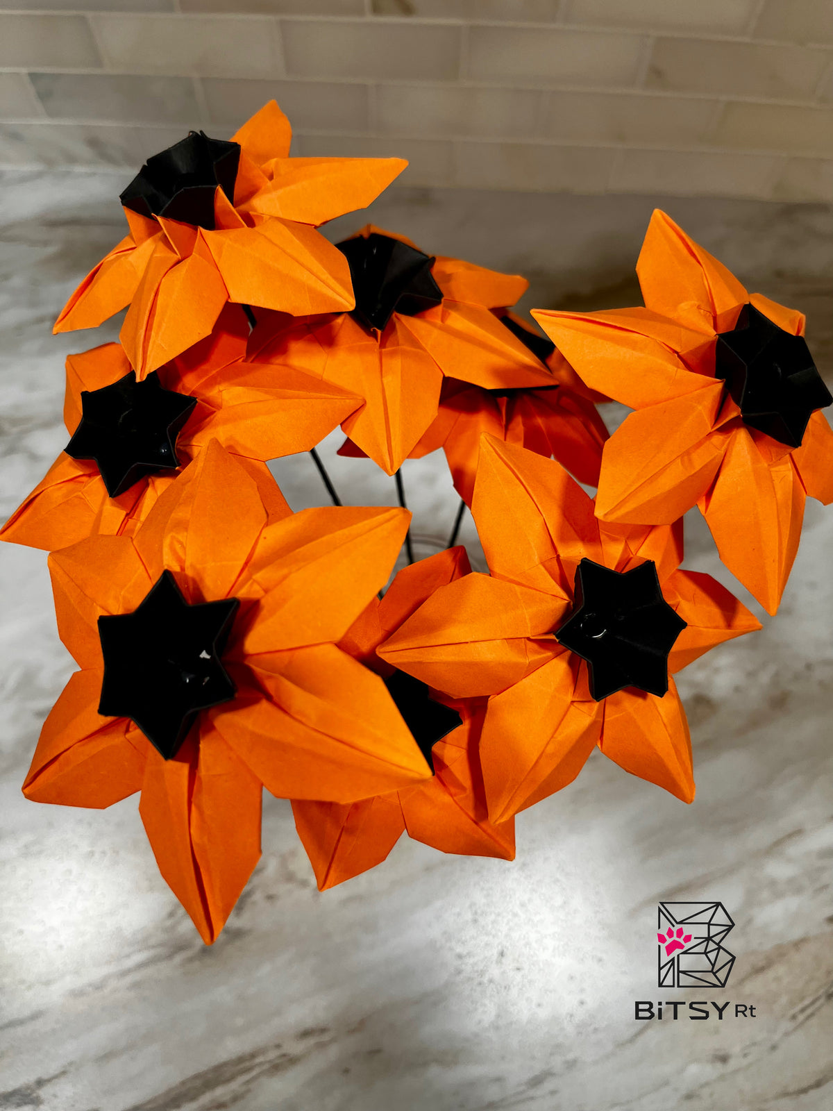 Handmade Origami Flower Bouquet – Halloween Daffodils, 8 Stems