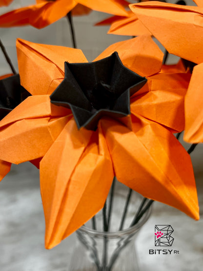 Handmade Origami Flower Bouquet – Halloween Daffodils, 8 Stems