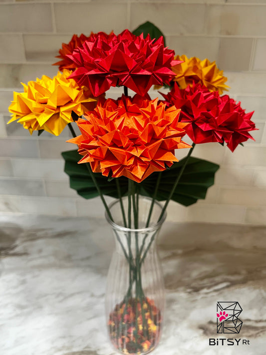 Handmade Origami Flower Bouquet - Fall Chinese Peonies, 6 Stems