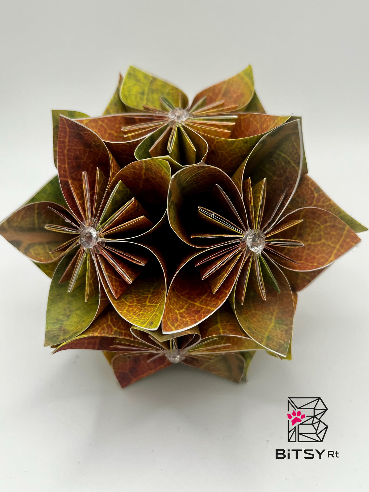 Mini Kusudama Origami Sphere - 4 inch Fall Leaves
