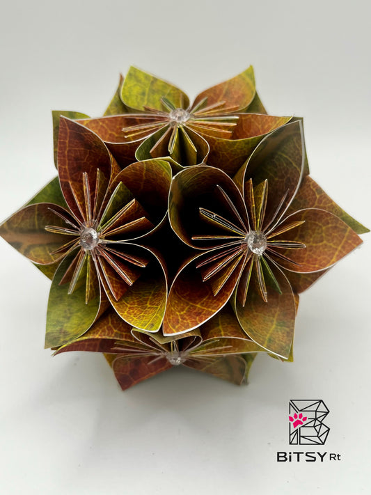 Mini Kusudama Origami Sphere - 4 inch Fall Leaves