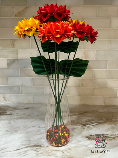 Handmade Origami Flower Bouquet - Fall Chinese Peonies, 6 Stems