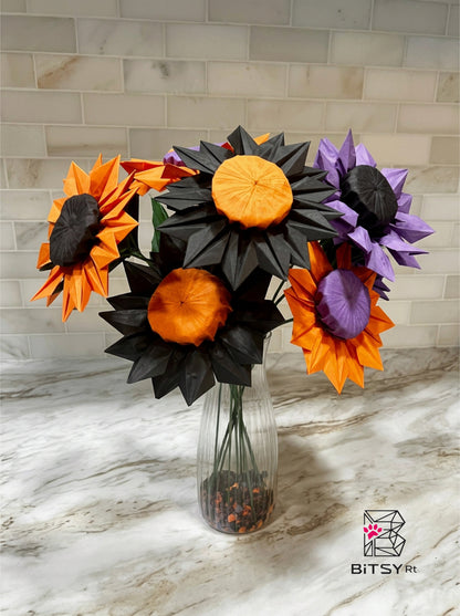 Handmade Origami Flower Bouquet - Halloween Sunflowers