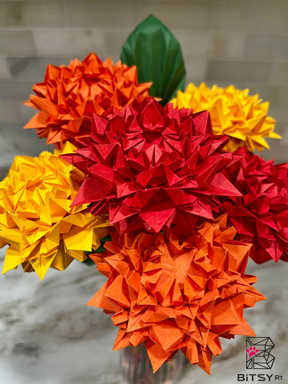 Handmade Origami Flower Bouquet - Fall Chinese Peonies, 6 Stems