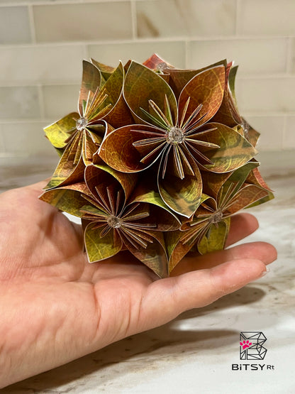 Mini Kusudama Origami Sphere - 4 inch Fall Leaves