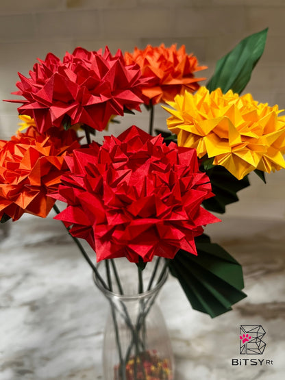 Handmade Origami Flower Bouquet - Fall Chinese Peonies, 6 Stems