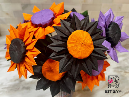 Handmade Origami Flower Bouquet - Halloween Sunflowers