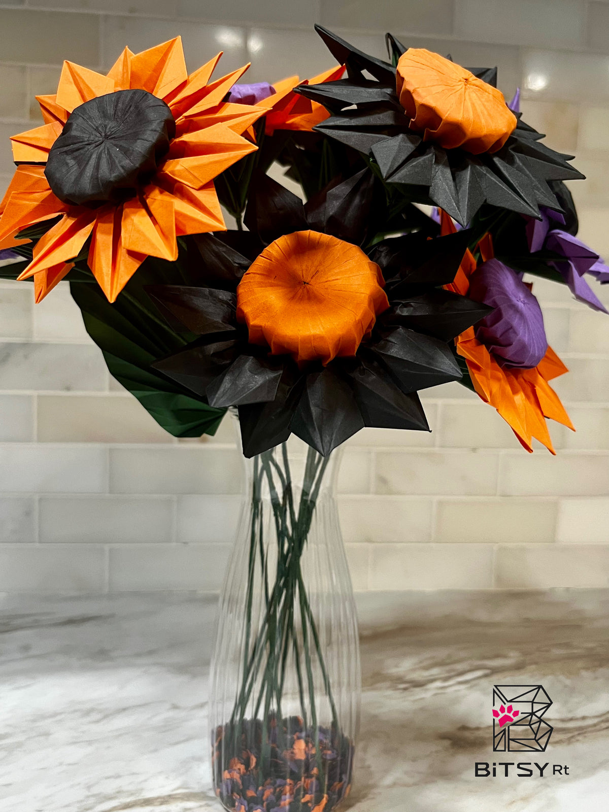 Handmade Origami Flower Bouquet - Halloween Sunflowers