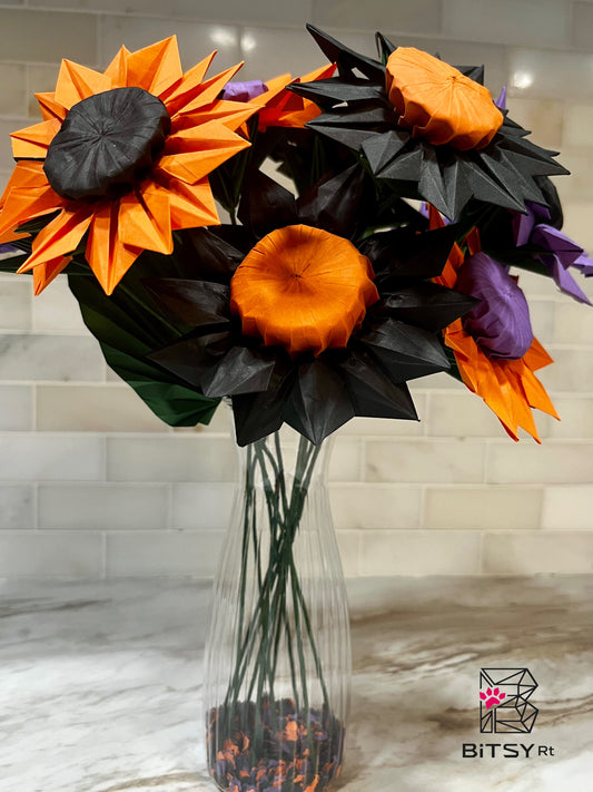 Handmade Origami Flower Bouquet - Halloween Sunflowers